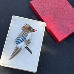 Vintage Feather Bird Brooch Real Feather Pin Blue Wing Art Jewelry w Box